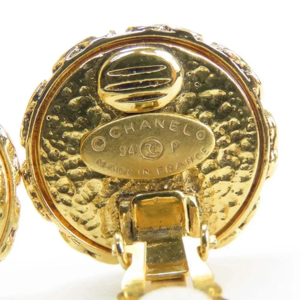 CHANEL Gold Pearl Logo Earrings